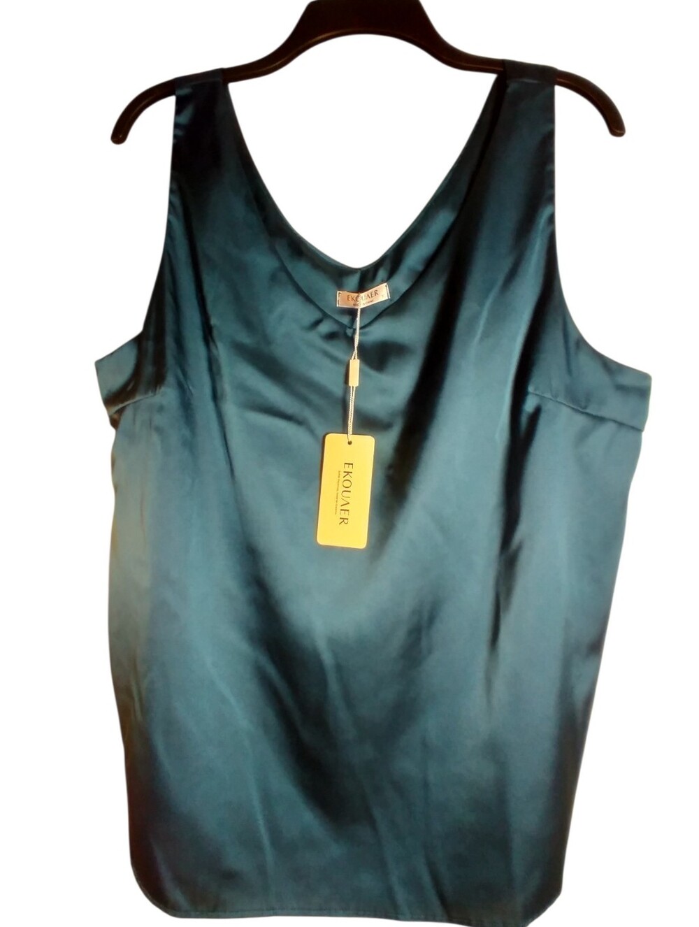 NWT Teal Satin Look V-Neck Sleeveless Tank Top Size XL Layer Work Festive
